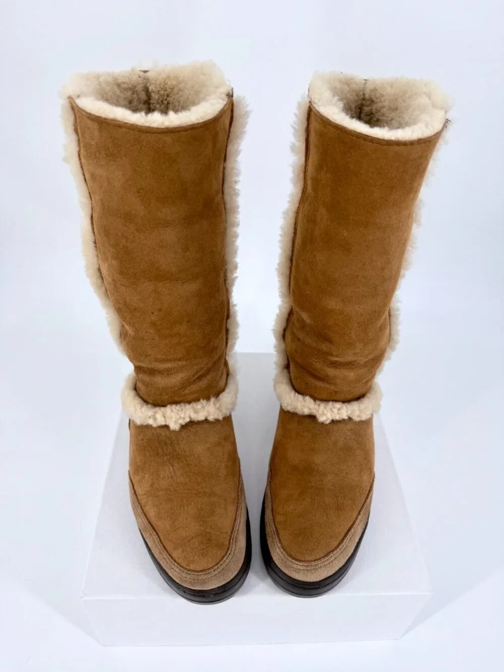 UGG Australia Sunburst II Tall Sheepskin Wool Boots Chestnut Size 8 Made in New